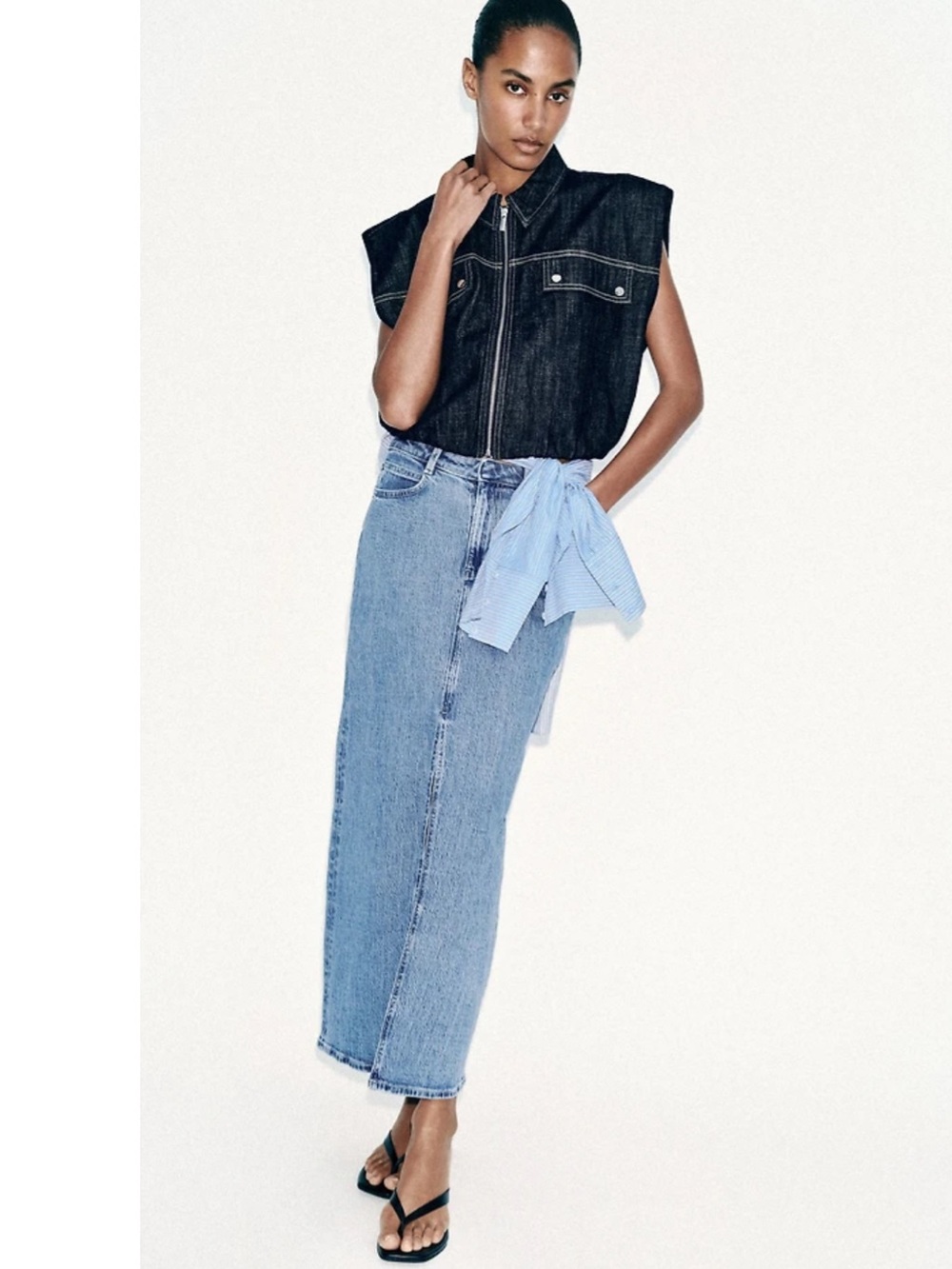 NWT Zara Denim Midi Skirt With Slit Size M